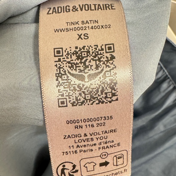 New Zadig & Voltaire Tink band-collar satin blouse blue XS - Picture 5 of 6